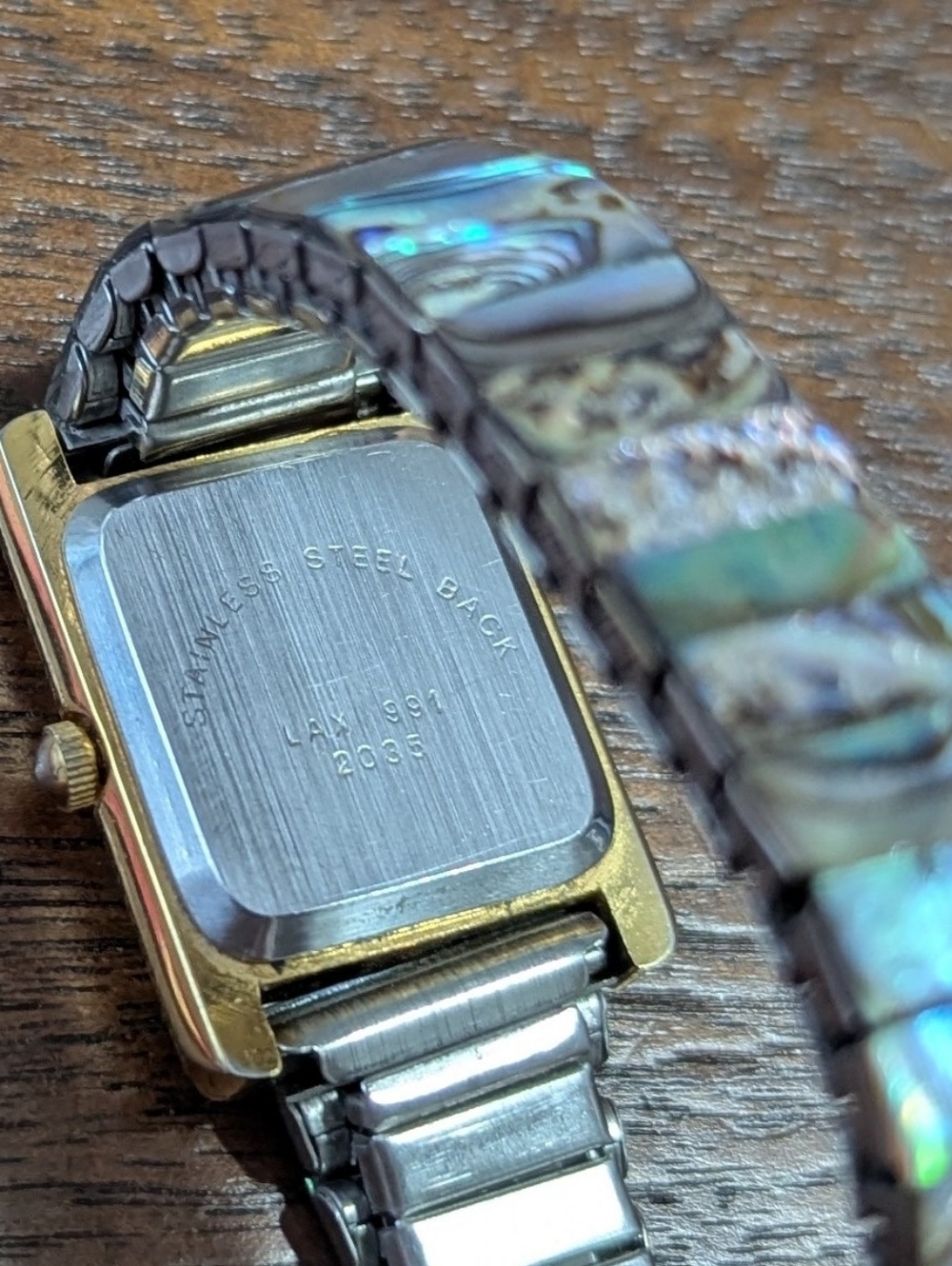 Abalone Shell Rectangular Gold-Tone Watch - Picture 5 of 6